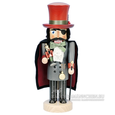 Grau-roter Drosselmeyer Nussknacker mit Gehstock lasiert
