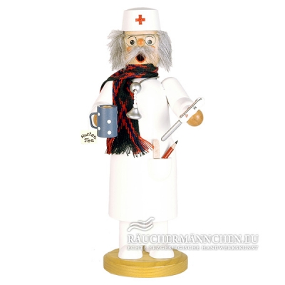 Arzt Räuchermännchen mit Teetasse und Fieberthermometer