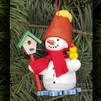 Vogelh&auml;uschen Schneemann Christbaumschmuck mit Vogel