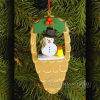 Zapfen mit Schneemann und Vogel Christbaumschmuck