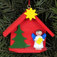 Rotes Haus mit Engel Christbaumschmuck
