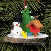 Schneemann Christbaumschmuck auf Baumscheibe