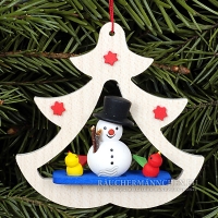 Schneemann in Tannenbaum Baumschmuck mit V&ouml;gelchen