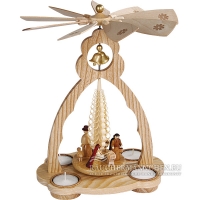 Christi Geburt Teelicht Weihnachtspyramide mit Glocke